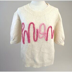 BIBI Wool Blend Sweater Size S Ivory Oversized Puff-Sleeve MOM Mother's Day NWT